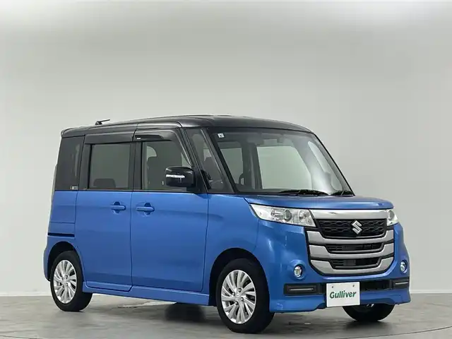 スズキ スペーシア カスタム Z 埼玉県 2017(平29)年 8.8万km ブリスクブルーメタリック/ブラック2トーンルーフ 禁煙車　純正ナビ　Ｂｌｕｅｔｏｏｔｈ　バックカメラ　シートヒーター　ドライブレコーダー　オートライト　ＨＩＤヘッドライト　スマートキー　スペアキー　プッシュスタート　片側パワースライドドア　ＥＴＣ