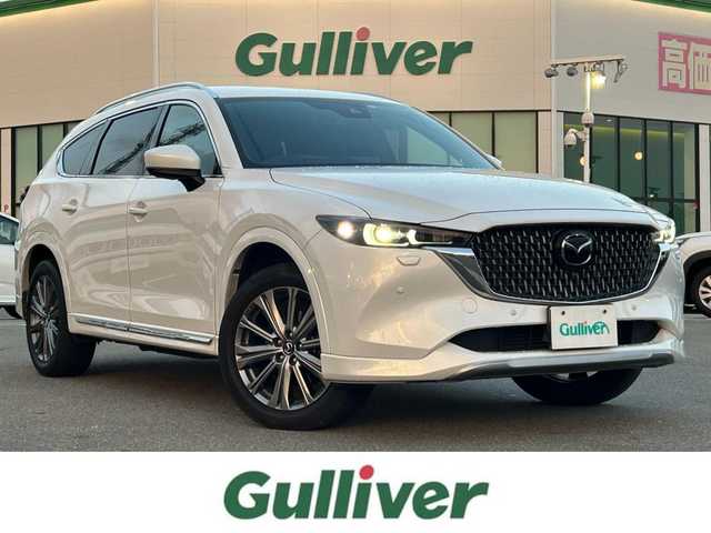 マツダ ＣＸ－８ XD エクスクルーシブモード 佐賀県 2023(令5)年 4.9万km ロジウムホワイトプレミアムメタリック ワンオーナー/黒革シート/純正10.25インチSDナビゲーション/・フルセグTV/AM/FM/USB/Bluetooth/BOSEサウンドシステム/360°ビューモニター/前後ドライブレコーダー/ETC/パワーリフトゲート/電子パーキングブレーキ/・AUTO HOLD機能/置くだけ充電/後席エアコン/DN席＋2列目パワーシート(D席メモリー機能付)/シートヒーター/シートベンチレーション/後席サンシェード/ISOFIX対応/革巻きステアリング/ステアリングリモコン/純正19インチアルミホイール/純正LEDヘッドライト/・オートマチックハイビーム/リヤフォグランプ/純正フロアマット/新車保証書/取扱説明書/スペアキー１本/i-ACTIVSENSE/・マツダレーダークルーズコントロール/・車線逸脱警報機能/・衝突軽減ブレーキ/・ブラインドスポットモニタリング/・レーンキープアシストシステム/・パーキングセンサーシステム/・標識検知機能/・ドライバーアテンションアラート