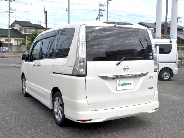 日産 セレナ ハイウェイスター Sハイブリッド 宮城県 2012(平24)年 8.7万km ブリリアントホワイトパール /　純正メモリーナビ/　フルセグTV/　Bluetooth/　バックカメラ/　ビルトインETC/　両側電動スライドドア/　インテリキー/　プッシュスタート/　純正16インチAW/　フロアマット/　ドアバイザー/　ABS/　デュアルエアバック/