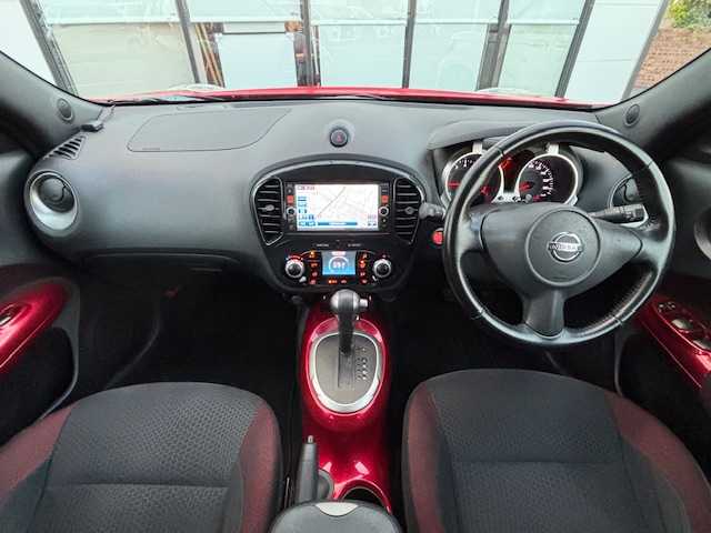 日産 ジューク 15RX アーバンセレクション 宮城県 2013(平25)年 4.3万km パッションレッド 登録時走行距離42485km/純正ナビ/DVD・CD・USB・iPod・VTR・Bluetooth・TV・AM・FM/プッシュスタート/スマートキー/AC/スペアキー有/バックカメラ/フルフラットシート/純正フロアマット/ABS/横滑り防止装置/盗難防止装置/オートライト/フォグランプ/電動格納ミラー