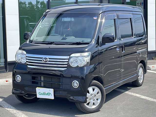 ダイハツ アトレー ワゴン カスタム ターボ RS 秋田県 2016(平28)年 4.5万km ブラックマイカメタリック ・４WD/・ポータブルナビ（SD・ワンセグ）/・ETC/・社外エンジンスターター/・ウッドコンビハンドル/・リモコンキー/・ベンチシート/・ルームミラー一体型前後ドライブレコーダー/・純正アルミホイール/・純正フロアマット/・純正布シートカバー/・社外アルミホイール付冬タイヤ積込/・LEDルームライト