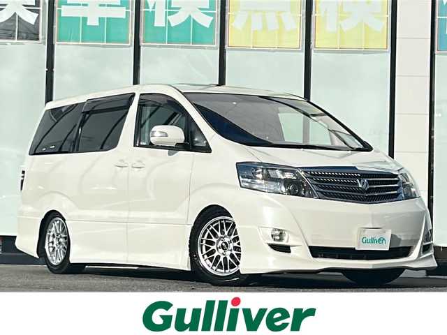 トヨタ アルファード Ｇ AS 山形県 2003(平15)年 8.5万km ホワイトパールマイカ 4WD/サンルーフ/社外HDDナビ/・CN-HDS965D/CD、MD、フルセグTV、MSV/革調シートカバー/後席用モニター/バックカメラ/ETC/ウッドコンビステアリング/ステアリングリモコン/社外ツイーター/LEDルームランプ/フロアマット/17インチBBSアルミホイール/オートライト/キセノンライト/フォグランプ/ローダウン/ウィンカーミラー/社外マフラー/整備手帳/取扱説明書