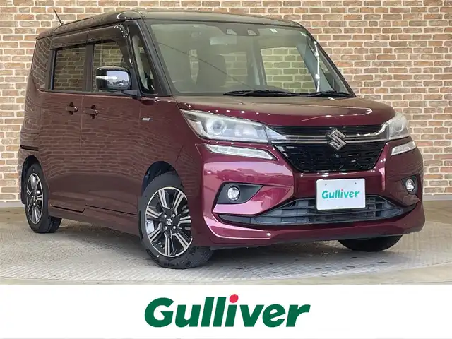 スズキ ソリオ バンディット HV MV 岩手県 2019(令1)年 6.6万km クラレットレッドメタリック/ブラック2トーンルーフ ４WD/全方位カメラ　/両側パワースライドドア/パドルシフト/シートヒーター/クルーズコントロール/レーンアシスト/コーナーセンサー/デュアルカメラブレーキサポート/純正ナビ（CD DVD Bluetooth USB AM FM フルセグ）/ドライブレコーダー/ETC/横滑り防止装置/LEDヘッドライト/ステアリングスイッチ/ロールサンシェード/シートバックテーブル/フォグランプ
