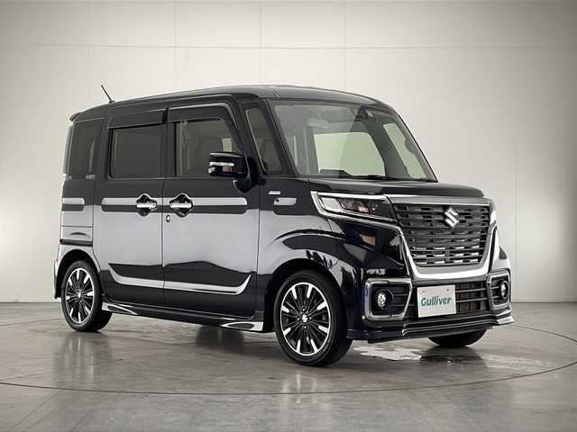 スズキ スペーシア カスタム HYBRID XS 宮崎県 2019(平31)年 6.1万km ブルーイッシュブラックパール3 禁煙車/衝突被害軽減ブレーキ/社外8型ナビTV/（カロッツェリア/AVIC-RLS901/CD/DVD/Bluetooth/フルセグTV)/社外ドライブレコーダー/純正LEDオートライト/純正LEDフォグ/純正15インチアルミ/純正エアロ/純正ルーフエンドスポイラー/純正セキュリティアラーム/純正フロアマット/両側電動スライドドア/クリアランスソナー/レーンディパーチャーアラート/エネチャージ/ウインカードアミラー/リアサーキュレーター/オートエアコン/ハーフレザーシート/シートヒーター/ピアノブラックパネル/本革巻ハンドル/スマートキー/プッシュエンジンスタート