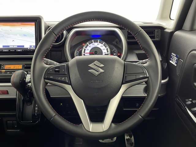 スズキ スペーシア カスタム HYBRID XS 宮崎県 2019(平31)年 6.1万km ブルーイッシュブラックパール3 禁煙車/衝突被害軽減ブレーキ/社外8型ナビTV/（カロッツェリア/AVIC-RLS901/CD/DVD/Bluetooth/フルセグTV)/社外ドライブレコーダー/純正LEDオートライト/純正LEDフォグ/純正15インチアルミ/純正エアロ/純正ルーフエンドスポイラー/純正セキュリティアラーム/純正フロアマット/両側電動スライドドア/クリアランスソナー/レーンディパーチャーアラート/エネチャージ/ウインカードアミラー/リアサーキュレーター/オートエアコン/ハーフレザーシート/シートヒーター/ピアノブラックパネル/本革巻ハンドル/スマートキー/プッシュエンジンスタート