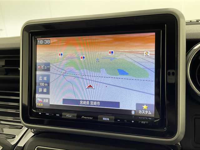 スズキ スペーシア カスタム HYBRID XS 宮崎県 2019(平31)年 6.1万km ブルーイッシュブラックパール3 禁煙車/衝突被害軽減ブレーキ/社外8型ナビTV/（カロッツェリア/AVIC-RLS901/CD/DVD/Bluetooth/フルセグTV)/社外ドライブレコーダー/純正LEDオートライト/純正LEDフォグ/純正15インチアルミ/純正エアロ/純正ルーフエンドスポイラー/純正セキュリティアラーム/純正フロアマット/両側電動スライドドア/クリアランスソナー/レーンディパーチャーアラート/エネチャージ/ウインカードアミラー/リアサーキュレーター/オートエアコン/ハーフレザーシート/シートヒーター/ピアノブラックパネル/本革巻ハンドル/スマートキー/プッシュエンジンスタート