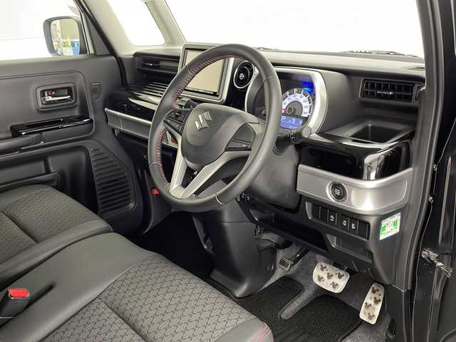 スズキ スペーシア カスタム HYBRID XS 宮崎県 2019(平31)年 6.1万km ブルーイッシュブラックパール3 禁煙車/衝突被害軽減ブレーキ/社外8型ナビTV/（カロッツェリア/AVIC-RLS901/CD/DVD/Bluetooth/フルセグTV)/社外ドライブレコーダー/純正LEDオートライト/純正LEDフォグ/純正15インチアルミ/純正エアロ/純正ルーフエンドスポイラー/純正セキュリティアラーム/純正フロアマット/両側電動スライドドア/クリアランスソナー/レーンディパーチャーアラート/エネチャージ/ウインカードアミラー/リアサーキュレーター/オートエアコン/ハーフレザーシート/シートヒーター/ピアノブラックパネル/本革巻ハンドル/スマートキー/プッシュエンジンスタート