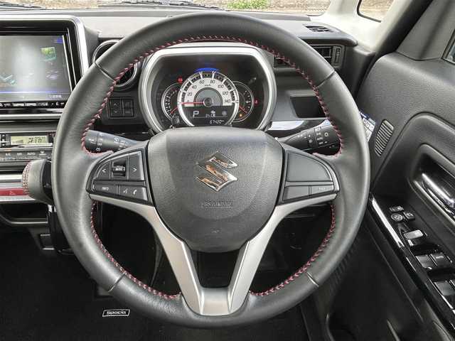スズキ スペーシア カスタム HYBRID XS 佐賀県 2020(令2)年 6.8万km ブルーイッシュブラックパール3 デュアルセンサーブレーキサポート/リアセンサー/純正8型SDナビ/・全方位カメラ/・フルセグTV/BT/CD/DVD/・TVキャンセラー/純正ドラレコ(DRV518S)/両側パワースライドドア/純正15インチAW/LEDヘッドライト/オートライト/フォグランプ/ハーフレザーシート（合皮）/シートヒーター/ETC/ヘッドアップディスプレイ/革巻きステアリング/リアサーキュレーター/リアサンシェード/リアシートテーブル/電動格納ミラー/フロアマット/ドアバイザー/エアバックW/スペアキー×1