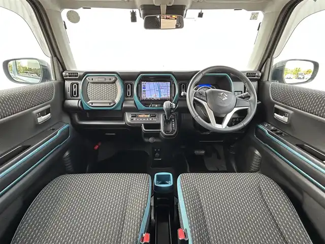 スズキ ハスラー HYBRID X 愛媛県 2021(令3)年 3.6万km デニムブルー ガンメタリック 2トーン 社外ナビ/フルセグTV/シートヒータ/ETC/ドライブレコーダー前後/LEDオートライト/レーンキープアシスト/純正フロアマット/コーナーセンサー/横滑り防止装置/Bluetooth/USB入力端子/パーキングアシスト/純正15AW/スマートキー/スペアキー１本/衝突被害軽減システム/エアバッグW＋サイド/カーテンエアバッグ/アイドリングストップ