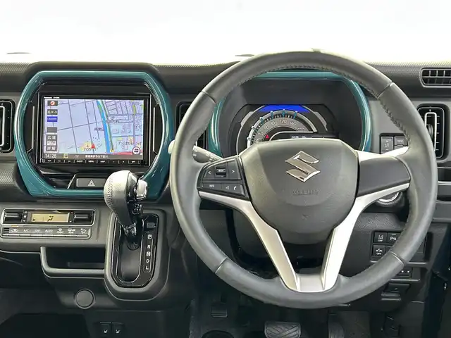 スズキ ハスラー HYBRID X 愛媛県 2021(令3)年 3.6万km デニムブルー ガンメタリック 2トーン 社外ナビ/フルセグTV/シートヒータ/ETC/ドライブレコーダー前後/LEDオートライト/レーンキープアシスト/純正フロアマット/コーナーセンサー/横滑り防止装置/Bluetooth/USB入力端子/パーキングアシスト/純正15AW/スマートキー/スペアキー１本/衝突被害軽減システム/エアバッグW＋サイド/カーテンエアバッグ/アイドリングストップ