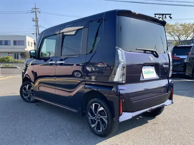 ダイハツ タント カスタム X 鳥取県 2023(令5)年 2.8万km クールバイオレットクリスタルシャイン ４WD/社外ナビ/ワンセグ/DVD/CD/BT/バックカメラ/ETC/スマートアシスト/前後コーナーセンサー/ハーフレザーシート/前席シートヒーター/両側パワースライドドア/LEDヘットライト/フォグライト/オートマチックハイビーム/純正14インチアルミホイール/プッシュエンジンスタート/スマートキー×2/アイドリングストップ/純正フロアマット/ドアバイザー/スタットレスセット積み込み（タイヤ溝5部山）