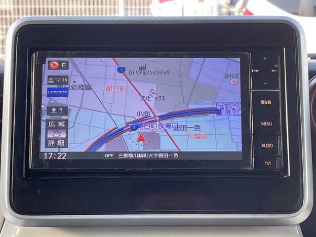 スズキ スペーシア HYBRID X 三重県 2018(平30)年 5.3万km オフブルーM 禁煙車/社外ナビゲーション/ーCD/DVD/USB/Bluetooth/HDMI/衝突軽減ブレーキ　/レーンキープアシスト　/両側パワースライドドア　/オートライト／オートハイビーム機能　/ＥＴＣ　/プッシュスタート／スマートキー　/アイドリングストップ　/シートヒーター　/スペアキー