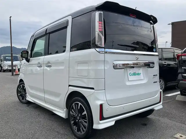スズキ スペーシア カスタム HYBRID XS ターボ 滋賀県 2020(令2)年 4.7万km ピュアホワイトパール/ブラック2トーン ターボ車/スズキセーフティサポート/パナソニック7インチナビ/Bluetooth、CD、DVD、フルセグテレビ/バックカメラ/360°ドライブレコーダー/両側パワースライドドア/ETC/ハーフレザーシート/前席シートヒーター/純正15インチアルミホイール/スペアキー有り/取扱説明書/保証書
