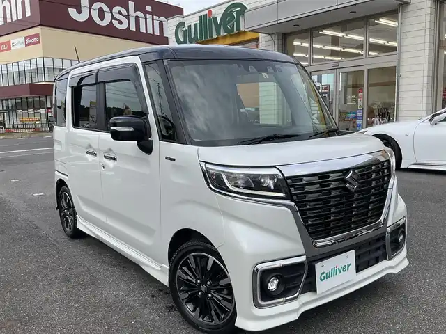 スズキ スペーシア カスタム HYBRID XS ターボ 滋賀県 2020(令2)年 4.7万km ピュアホワイトパール/ブラック2トーン ターボ車/スズキセーフティサポート/パナソニック7インチナビ/Bluetooth、CD、DVD、フルセグテレビ/バックカメラ/360°ドライブレコーダー/両側パワースライドドア/ETC/ハーフレザーシート/前席シートヒーター/純正15インチアルミホイール/スペアキー有り/取扱説明書/保証書