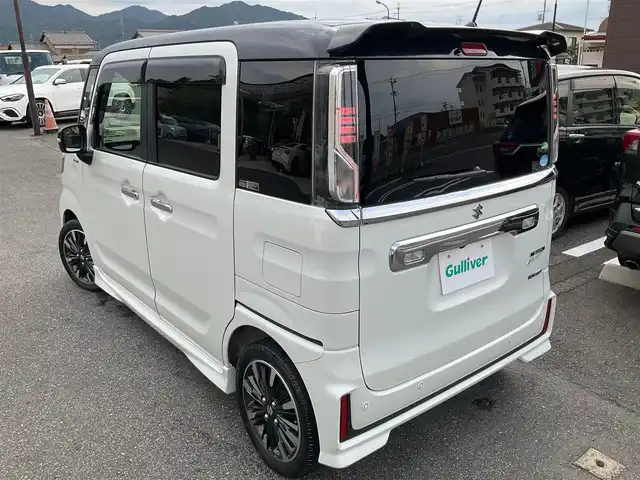 スズキ スペーシア カスタム HYBRID XS ターボ 滋賀県 2020(令2)年 4.7万km ピュアホワイトパール/ブラック2トーン ターボ車/スズキセーフティサポート/パナソニック7インチナビ/Bluetooth、CD、DVD、フルセグテレビ/バックカメラ/360°ドライブレコーダー/両側パワースライドドア/ETC/ハーフレザーシート/前席シートヒーター/純正15インチアルミホイール/スペアキー有り/取扱説明書/保証書