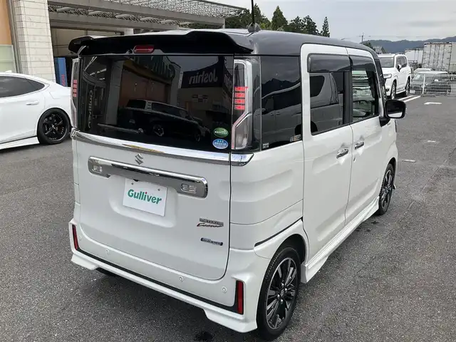 スズキ スペーシア カスタム HYBRID XS ターボ 滋賀県 2020(令2)年 4.7万km ピュアホワイトパール/ブラック2トーン ターボ車/スズキセーフティサポート/パナソニック7インチナビ/Bluetooth、CD、DVD、フルセグテレビ/バックカメラ/360°ドライブレコーダー/両側パワースライドドア/ETC/ハーフレザーシート/前席シートヒーター/純正15インチアルミホイール/スペアキー有り/取扱説明書/保証書