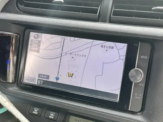 トヨタ アクア S 滋賀県 2012(平24)年 4.8万km ブラックマイカ 純正７インチナビ/【Bluetooth/CD/DVD/フルセグTV/SD】/モデリスタエアロ/ETC/D/Nシートヒーター/オートライト/純正フロアマット/プッシュスタート/ステアリングリモコン/スマートキー