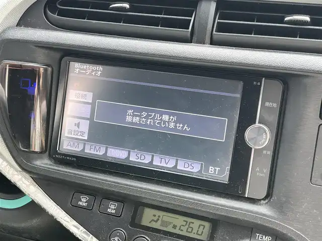 トヨタ アクア S 滋賀県 2012(平24)年 4.8万km ブラックマイカ 純正７インチナビ/【Bluetooth/CD/DVD/フルセグTV/SD】/モデリスタエアロ/ETC/D/Nシートヒーター/オートライト/純正フロアマット/プッシュスタート/ステアリングリモコン/スマートキー