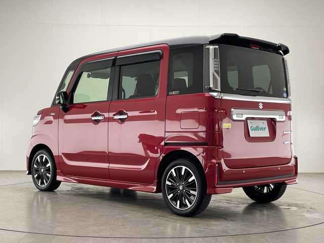 スズキ スペーシア カスタム HYBRID XS 宮崎県 2021(令3)年 2万km フェニックスレッドパール/ブルーイッシュブラックパール 純正ナビ/Ｂｌｕｅｔｏｏｔｈ　/フルセグＴＶ/ＣＤ／ＤＶＤ　/両側パワースライドドア/クルーズコントロール/黒ハーフレザーシート/ドライブレコーダー/バックカメラ　/デュアルブレーキサポート　/コーナセンサー　/レーンキープアシスト/Ｄ席シートヒーター/スマートキー/プッシュスタート