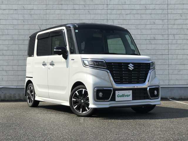 スズキ スペーシア カスタム HYBRID XS 富山県 2021(令3)年 2.3万km ピュアホワイトパール/ブラック2トーン 純正ナビ/フルセグTV/Bluetooth/全周囲カメラ/衝突被害軽減ブレーキ/コーナーセンサー/レーンキープアシスト/レーダークルーズコントロール/両側パワースライドドア/プッシュスタート/スマートキー/革巻きステアリング/ステアリングスイッチ/ETC