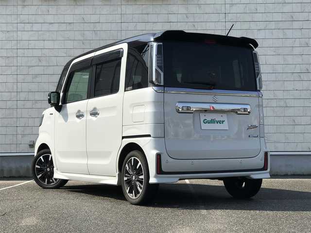 スズキ スペーシア カスタム HYBRID XS 富山県 2021(令3)年 2.3万km ピュアホワイトパール/ブラック2トーン 純正ナビ/フルセグTV/Bluetooth/全周囲カメラ/衝突被害軽減ブレーキ/コーナーセンサー/レーンキープアシスト/レーダークルーズコントロール/両側パワースライドドア/プッシュスタート/スマートキー/革巻きステアリング/ステアリングスイッチ/ETC