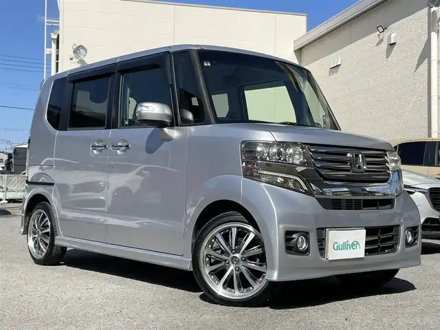 ホンダ Ｎ ＢＯＸ ＋ カスタム G ターボパッケージ 和歌山県 2012(平24)年 7万km アラバスターシルバーメタリック ワンオーナー/社外ナビ/　＜フルセグTV/DVD/CD/Bluetooth/SD＞/バックカメラ/ETC/両側パワースライド/社外レーダー/クルーズコントロール/パドルシフト/革巻きステアリング/純正フロアマット/ドアバイザー/取扱説明書/保証書