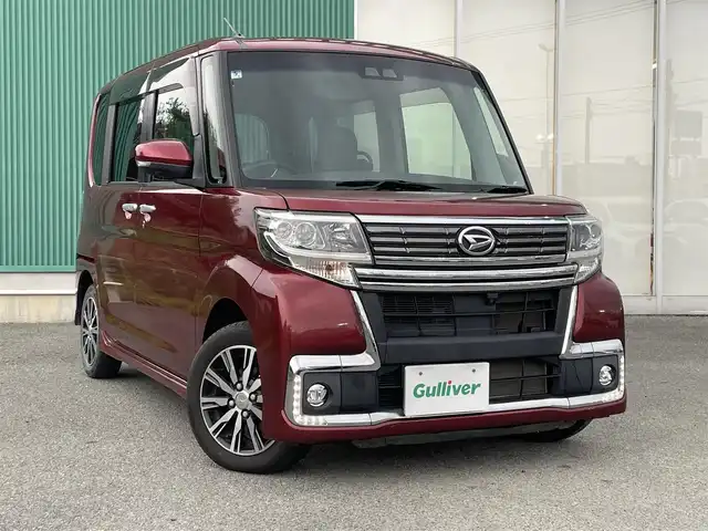 ダイハツ タント カスタムX トップED LTD SAⅢ 福岡県 2018(平30)年 6.8万km ファイアークォーツレッドM 社外7型ナビ/（BT/フルセグ/AM/FM/DISC/SD)/アラウンドビューモニター/バックカメラ/フロントカメラ/サイドカメラ/両側パワースライドドア/LEDヘッドライト/オートライト/オートマチックハイビーム/ハーフレザーシート/D席シートヒーター/TVキャンセラー/アイドリングストップ/横滑り防止装置/盗難防止装置/衝突被害軽減ブレーキ/コーナーセンサー/スマートキー/保証書/取扱説明書