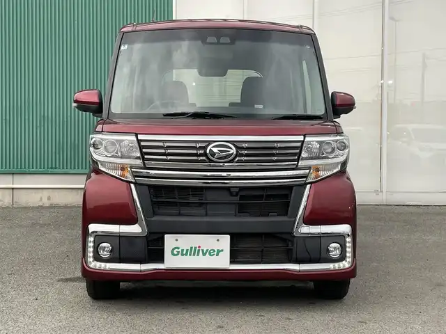 ダイハツ タント カスタムX トップED LTD SAⅢ 福岡県 2018(平30)年 6.8万km ファイアークォーツレッドM 社外7型ナビ/（BT/フルセグ/AM/FM/DISC/SD)/アラウンドビューモニター/バックカメラ/フロントカメラ/サイドカメラ/両側パワースライドドア/LEDヘッドライト/オートライト/オートマチックハイビーム/ハーフレザーシート/D席シートヒーター/TVキャンセラー/アイドリングストップ/横滑り防止装置/盗難防止装置/衝突被害軽減ブレーキ/コーナーセンサー/スマートキー/保証書/取扱説明書