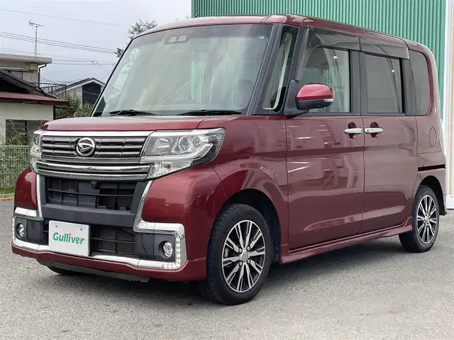 ダイハツ タント カスタムX トップED LTD SAⅢ 福岡県 2018(平30)年 6.8万km ファイアークォーツレッドM 社外7型ナビ/（BT/フルセグ/AM/FM/DISC/SD)/アラウンドビューモニター/バックカメラ/フロントカメラ/サイドカメラ/両側パワースライドドア/LEDヘッドライト/オートライト/オートマチックハイビーム/ハーフレザーシート/D席シートヒーター/TVキャンセラー/アイドリングストップ/横滑り防止装置/盗難防止装置/衝突被害軽減ブレーキ/コーナーセンサー/スマートキー/保証書/取扱説明書