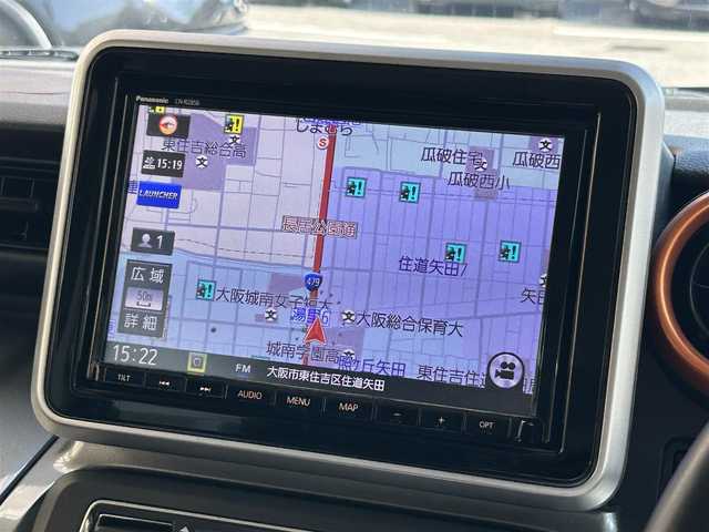 スズキ スペーシア ギア HYBRID XZターボ 大阪府 2020(令2)年 4.1万km フェニックスレッドパール/ガンメタリック2トーンルーフ ワンオーナー/純正8インチナビ（CN-RZ856）/・フルセグTV/CD/DVD/Bluetooth/SD/FM/AM/アラウンドビューモニター/ETC/前後ドライブレコーダー/(前：CA-DRZ3DZA／後：DRVR518S)/スズキセーフティサポート/・デュアルセンサーブレーキサポート/・リアパーキングセンサー/・車線逸脱警報/・標識認識機能（進入禁止）/・後退時ブレーキサポート/・後方誤発進抑制機能/・ESP/・ヘッドアップディスプレイ/前席シートヒーター/ステアリングスイッチ/クルーズコントロール/パドルシフト/オートライト/フォグランプ/ＬＥＤライト/革巻きステアリング/ルーフレール/両側パワースライドドア/スペアキー/Ｒ５年記録簿あり