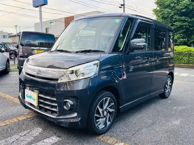 スズキ スペーシア カスタム TS 神奈川県 2014(平26)年 7.4万km ルナグレーパールメタリック ワンオーナー/メモリナビ/フルセグテレビ/アイドリングストップ/ドアバイザー/両側パワースライドドア/ETC