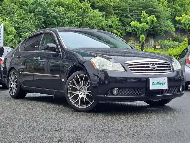 日産 フーガ 350GT スポーツパッケージ 大阪府 2006(平18)年 9.6万km スーパーブラック /禁煙車//純正ナビ//6CDCH/ラジオ/アナログTV//バックカメラ・左サイドカメラ//ウッド調パネル//ビルトインETC//AFS//HID//純正マット・バイザー//RAYS19AW//前席パワーシート【D席メモリ付き】//ハーフレザーシート