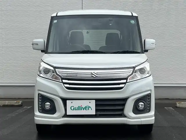 スズキ スペーシア カスタム XS ターボ 秋田県 2017(平29)年 6.9万km クリスタルホワイトP ターボ/両側パワースライドドア/衝突軽減システム/純正メモリナビ（DVD/CD/BT）/フルセグ（走行中視聴可能）/バックカメラ/社外１４インチアルミ（冬タイヤ装着）/スマートキー/アイドリングストップ/プッシュスタート/クルーズコントロール追従走行なし/レーンキープアシスト/パドルシフト/ステアリングスイッチ/ドライブレコーダー/運転席シートヒーター/ビルトインETC/純正フロアマット/純正ドアバイザー/オートライト/オートエアコン/パワーステアリング/パワーウィンドウ/横滑り防止/盗難防止装置/寒冷地仕様/電動格納ウィンカーミラー/保証書/取扱説明書/記録簿