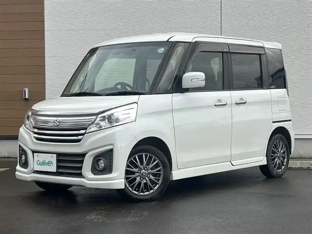 スズキ スペーシア カスタム XS ターボ 秋田県 2017(平29)年 6.9万km クリスタルホワイトP ターボ/両側パワースライドドア/衝突軽減システム/純正メモリナビ（DVD/CD/BT）/フルセグ（走行中視聴可能）/バックカメラ/社外１４インチアルミ（冬タイヤ装着）/スマートキー/アイドリングストップ/プッシュスタート/クルーズコントロール追従走行なし/レーンキープアシスト/パドルシフト/ステアリングスイッチ/ドライブレコーダー/運転席シートヒーター/ビルトインETC/純正フロアマット/純正ドアバイザー/オートライト/オートエアコン/パワーステアリング/パワーウィンドウ/横滑り防止/盗難防止装置/寒冷地仕様/電動格納ウィンカーミラー/保証書/取扱説明書/記録簿