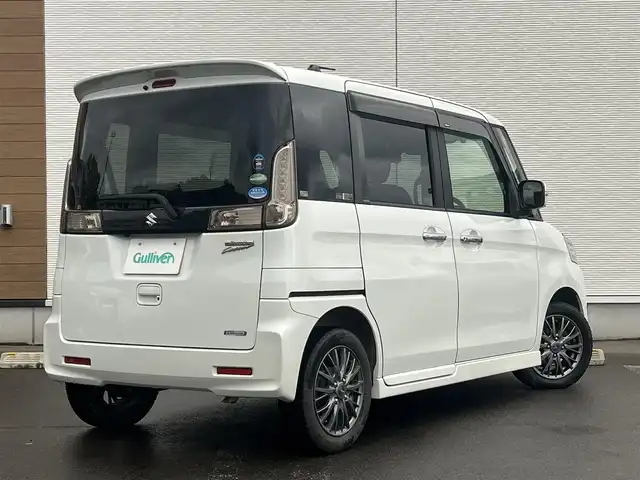 スズキ スペーシア カスタム XS ターボ 秋田県 2017(平29)年 6.9万km クリスタルホワイトP ターボ/両側パワースライドドア/衝突軽減システム/純正メモリナビ（DVD/CD/BT）/フルセグ（走行中視聴可能）/バックカメラ/社外１４インチアルミ（冬タイヤ装着）/スマートキー/アイドリングストップ/プッシュスタート/クルーズコントロール追従走行なし/レーンキープアシスト/パドルシフト/ステアリングスイッチ/ドライブレコーダー/運転席シートヒーター/ビルトインETC/純正フロアマット/純正ドアバイザー/オートライト/オートエアコン/パワーステアリング/パワーウィンドウ/横滑り防止/盗難防止装置/寒冷地仕様/電動格納ウィンカーミラー/保証書/取扱説明書/記録簿