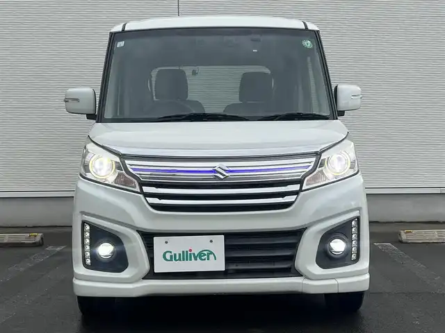 スズキ スペーシア カスタム XS ターボ 秋田県 2017(平29)年 6.9万km クリスタルホワイトP ターボ/両側パワースライドドア/衝突軽減システム/純正メモリナビ（DVD/CD/BT）/フルセグ（走行中視聴可能）/バックカメラ/社外１４インチアルミ（冬タイヤ装着）/スマートキー/アイドリングストップ/プッシュスタート/クルーズコントロール追従走行なし/レーンキープアシスト/パドルシフト/ステアリングスイッチ/ドライブレコーダー/運転席シートヒーター/ビルトインETC/純正フロアマット/純正ドアバイザー/オートライト/オートエアコン/パワーステアリング/パワーウィンドウ/横滑り防止/盗難防止装置/寒冷地仕様/電動格納ウィンカーミラー/保証書/取扱説明書/記録簿
