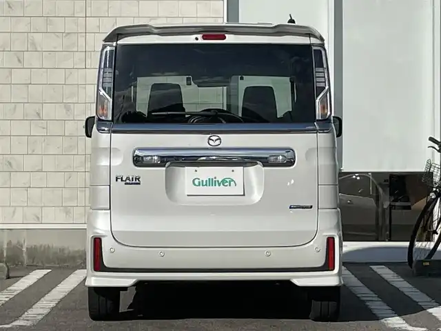マツダ フレアワゴン ハイブリッド XS 宮崎県 2021(令3)年 5.5万km ピュアホワイトP 純正フルセグナビ/（DVD再生機能付き）（BT）/クルーズコントロール/アイドリングストップ/パーキングアシスト/パワースライドドア/パワーウィンドウ/パワーステアリング/バックカメラ/純正アルミホイール/コーナーセンサー/純正フロアマット/純正LEDヘッドライト/オートライト/横滑り防止装置/衝突被害軽減システム/盗難防止装置/エアバックW/ETC/ABS/AAC