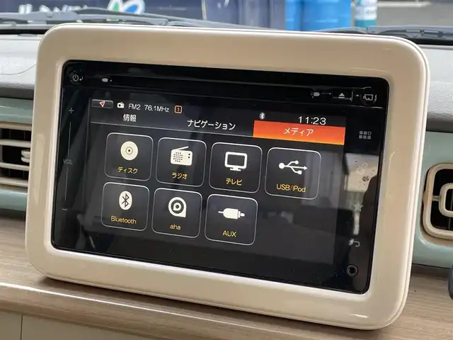 スズキ ラパン X 滋賀県 2015(平27)年 4.5万km フレンチミントパールメタリック 純正7インチナビ/【Bluetooth/CD/DVD/フルセグTV/USB】/全方位カメラ/衝突被害軽減ブレーキ/HIDヘッドライト/オートライト/D席シートヒーター/ETC/純正フロアマット/横滑り防止装置/純正14インチアルミホイール/オートエアコン/プッシュスタート/スマートキー