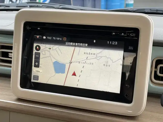 スズキ ラパン X 滋賀県 2015(平27)年 4.5万km フレンチミントパールメタリック 純正7インチナビ/【Bluetooth/CD/DVD/フルセグTV/USB】/全方位カメラ/衝突被害軽減ブレーキ/HIDヘッドライト/オートライト/D席シートヒーター/ETC/純正フロアマット/横滑り防止装置/純正14インチアルミホイール/オートエアコン/プッシュスタート/スマートキー