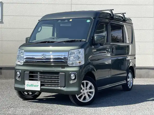 スズキ エブリィ ワゴン PZターボ 茨城県 2022(令4)年 1.5万km クールカーキPM ワンオーナー/ステアリングスイッチ/オートライト/パワースライドドア/純正パナソニックナビ/バックカメラ/革調シートカバー/純正フロアマット/純正ドアバイザー/ルーフキャリア/シートヒーター/衝突軽減ブレーキ/レーンキープアシスト/フォグランプ