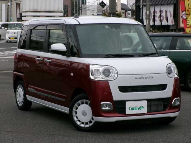 ダイハツ ムーヴ キャンバス ストライプス G 岡山県 2022(令4)年 0.7万km シャイニングホワイトパール/ファイアークォーツレッドメタリック 【 Smart Assist 】/ワンオーナー/純正9インチディスプレイオーディオ/フルセグテレビ/フロント・サイド・バックカメラ/パノラマモニター/Bluetooth/USB/HDMI/両側パワースライドドア/オートライト/フロントソナー・リアソナー/シートヒーター（前席）/スマートキー2個/ETC/純正LED/純正フロアマット/スマートキー2個