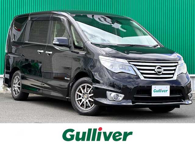 日産 セレナ HWS S HV Vセレ +SeftyⅡ 宮城県 2016(平28)年 4.6万km ダイヤモンドブラック ワンオーナー車/エマージェンシーブレーキ/車線逸脱警報/踏み間違い衝突防止アシスト/ふらつき警報/コーナーセンサー/アラウンドビューモニター/純正フリップダウンモニター/純正ナビ（MC315D-W）/・CD/DVD/・Bluetooth/・フルセグTV/ETC/両側パワースライドドア/革巻きステアリング/クルーズコントロール/ステアリングスイッチ/LEDヘッドライト/フォグランプ/オートライト/スマートキー＆プッシュスタート/スペアキー/電動格納ミラー/社外15インチAW（スタッドレス）/純正16インチAW（サマー）車載/純正フロアマット/ドアバイザー/Wエアバッグ/取扱説明書/保証書