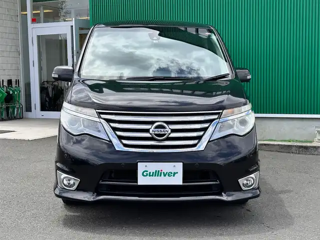 日産 セレナ HWS S HV Vセレ +SeftyⅡ 宮城県 2016(平28)年 4.6万km ダイヤモンドブラック ワンオーナー車/エマージェンシーブレーキ/車線逸脱警報/踏み間違い衝突防止アシスト/ふらつき警報/コーナーセンサー/アラウンドビューモニター/純正フリップダウンモニター/純正ナビ（MC315D-W）/・CD/DVD/・Bluetooth/・フルセグTV/ETC/両側パワースライドドア/革巻きステアリング/クルーズコントロール/ステアリングスイッチ/LEDヘッドライト/フォグランプ/オートライト/スマートキー＆プッシュスタート/スペアキー/電動格納ミラー/社外15インチAW（スタッドレス）/純正16インチAW（サマー）車載/純正フロアマット/ドアバイザー/Wエアバッグ/取扱説明書/保証書