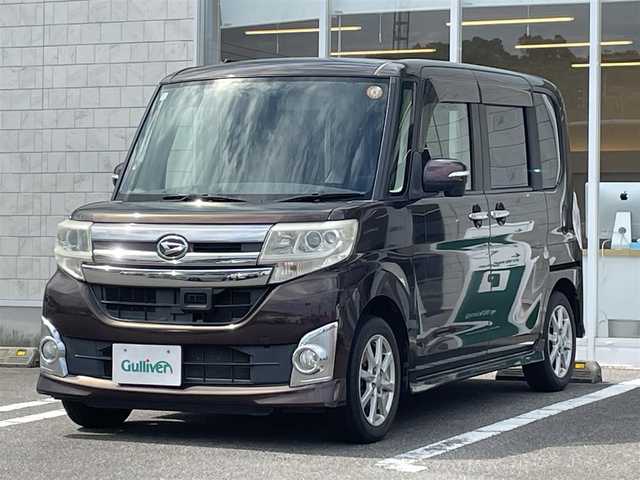 ダイハツ タント カスタム X SA 宮崎県 2014(平26)年 5.6万km プラムブラウンクリスタルマイカ 純正SDナビ/（CD/DVD/AM/FM/BT)/バックカメラ/フルセグTV/片側パワースライドドア/衝突防止機能/横滑り防止機能/アイドリングストップ/ステアリングストップ/ETC