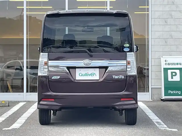 ダイハツ タント カスタム X SA 宮崎県 2014(平26)年 5.6万km プラムブラウンクリスタルマイカ 純正SDナビ/（CD/DVD/AM/FM/BT)/バックカメラ/フルセグTV/片側パワースライドドア/衝突防止機能/横滑り防止機能/アイドリングストップ/ステアリングストップ/ETC