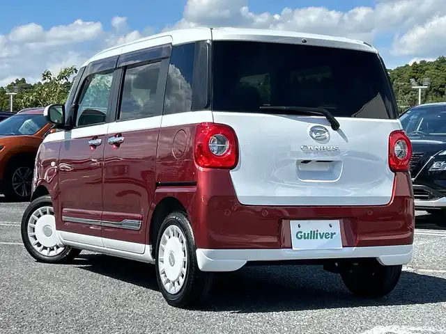 ダイハツ ムーヴ キャンバス ストライプス G ターボ 千葉県 2023(令5)年 2.1万km シャイニングホワイトパール/ファイアークォーツレッドメタリック ナビ　全方位カメラ　両側電動スライドドア　ホッとカップホルダー　ＥＴＣ　レーダークルコン　フルセグ　Ｂｔ　USB シートヒーター　スマートキー ＬＥＤライト　オートライト　コーナーセンサー