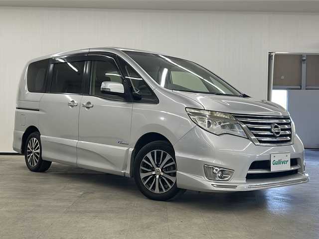 日産 セレナ ハイウェイスター Sハイブリッド 長崎県 2014(平26)年 19万km ブリリアントシルバー 純正ナビ（MP314D-W）/・フルセグ/・DVD/・Bluetooth/・バックカメラ/ETC/クルーズコントロール/エマージェンシーブレーキ/・レーンディパーチャーアラート/両側パワースライド/エアロ/シートバックテーブル/リアサンシェード/電格ウィンカーミラー/プッシュスタート/スマートキー/純16アルミホイール/取説/保証書