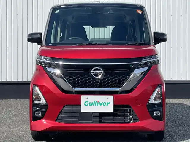 日産 ルークス ハイウェイスター Gターボ 千葉県 2021(令3)年 2.8万km スパークリングレッド/ブラック 純正7インチナビ/（CD/DVD/フルセグ/BT/FM/AM)/バックカメラ/衝突被害軽減システム/車線逸脱警報/ハンズフリースライドドア/横滑り防止装置/ETC/ドライブレコーダー/アイドリングストップ/LEDヘッドライト/フォグランプ/オートライト/ウィンカーミラー/電動格納ミラー/純正15インチAW/禁煙車/プッシュスタート/スマートキー/フロアマット/ドアバイザー/スペアキー/取扱説明書/保証書