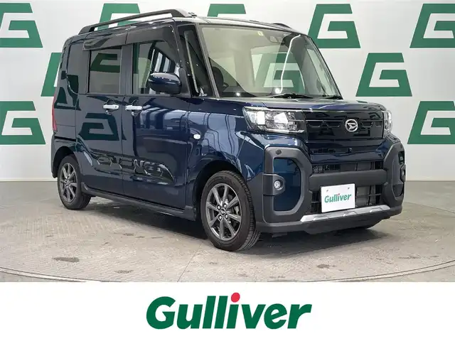 ダイハツ タント ファンクロス 鹿児島県 2023(令5)年 2.7万km レーザーブルークリスタルシャイン 純正ディスプレイオーディオ/　・Bluetooth/　・AppleCarPlay/　・AndroidAuto/　・ワンセグTV/　・USB/スマートアシスト/　・車線逸脱警報/　・ふらつき警報/　・先行車発進お知らせ機能/　・衝突警報機能/パーキングセンサー/アラウンドビューカメラ/両側パワースライドドア/シートヒーター/純正フロアマット/純正アルミホイール/LEDヘッドライト/オートマチックハイビーム/フロントフォグランプ