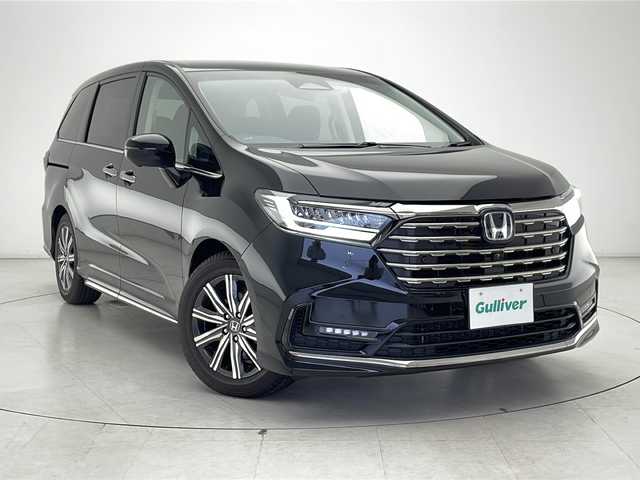 ホンダ オデッセイ ハイブリッド e:HEVアブソルート 千葉県 2025(令7)年 0.1千km 黒 ホンダセンシング/衝突軽減防止装置/踏み間違え防止装置/レーダークルーズコントロール/ブラインドスポットモニター/車線逸脱防止装置/標識認識/コーナーセンサー（前後）/両側パワースライドドア/パドルシフト/ステアリングスイッチ/革巻きステアリング/シートヒーター（前席/2列目）/純正Gathers9インチナビ/フルセグ/Bluetooth/AppleCarPlay/AndoroidAuto/全方位カメラ/フォグランプ/電格ミラー/ウィンカーミラー/純正17インチアルミホイール/スマートキー/プッシュスタート/オートブレーキホールド/LEDヘッドライト